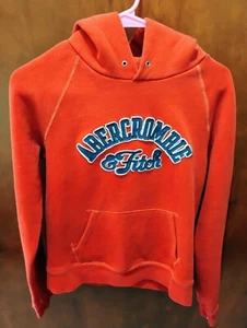 Vintage Abercrombie Fitch Hoodie Youth Large Red Hooded Sweatshirt Quilted Logo - Picture 1 of 3