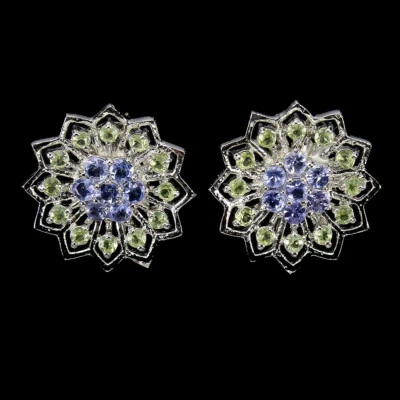 925 Sterling Silber Ohrringe Runde Tanzanit Peridot Edelstein Schmuck - Bild 1 von 4