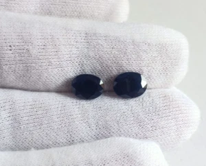 Coppia ovale zaffiro blu corindone terra estratta non trattata pietre preziose sfuse 5,45 ct - Foto 1 di 5