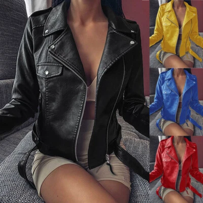 Ladies Faux PU Leather Zipper Formal Coat Women's Biker Jacket Slim Plus Size ! - Image 1 of 4