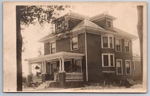 RPPC American Square Home w/Storm or Root Cellar~Columns~Dormers~Balustrades PC - Picture 1 of 2