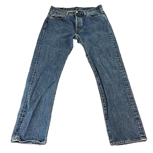 Pantalones de mezclilla Levi's 501 para hombre 32 30 bigotes rojos lavado oscuro azul se desvanece 100 % algodón - Imagen 1 de 13