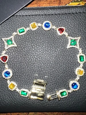 "Hermosa pulsera de piedras preciosas chapada en GLD company 18kt YG para hombre talla 9""! Wow Foto 1 de 4