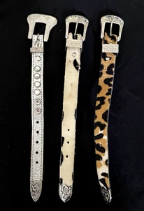 Vintage 1980's Animal Print & Silver Studded Bracelets Adjustable Wrist Buckle - Picture 1 of 4