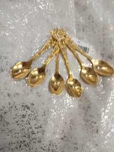 6 x Gold coloured Small Tea Coffee Spoons With Camel & Ornate Design (H22) - Picture 1 of 7