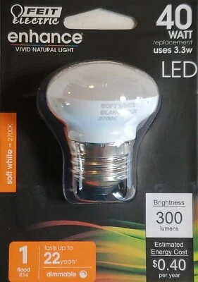 4 FEIT ELECTRIC BPR14DM/927CA Feit 3.3W Soft White R14 LED 40W RLPC  2700K Bulbs - Image 1 of 4