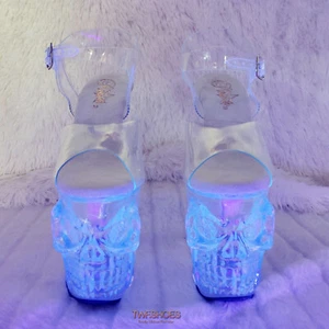 Zapatos de plataforma de tacón alto Rapture Clear See Thru Skull & Bones de 8" 5-10 NY - Imagen 1 de 12