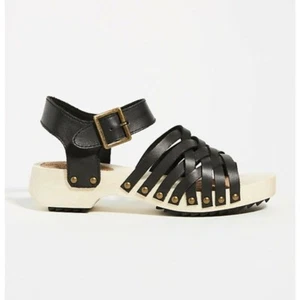 Kelsie Dagger Anthropologie Brooklyn Harling Clog Sandals Size 6.5 Black Leather - Picture 1 of 10