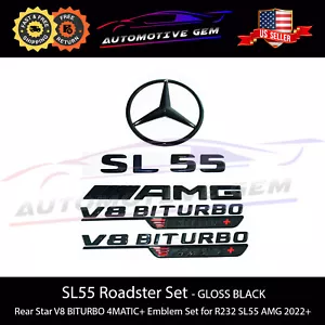 2022+ SL55 AMG V8 BITURBO 4MATIC+ Rear Star Emblem Black Badge Set Mercedes R232 - Picture 1 of 1