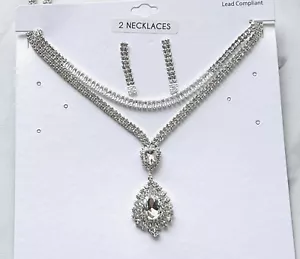 Crystal Rhinestone Necklace + Earring 3 PIECE Set Bridal Formal Prom Evening - Picture 1 of 4
