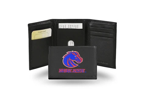 Boise State Broncos Embroidered Leather Trifold Wallet NEW in Gift Tin Cover