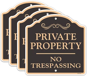 Large (4 Pack) Private Property No Trespassing Sign, 12X12 Inches Reflective Alu - Picture 1 of 12
