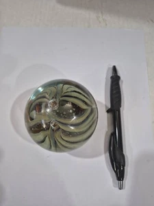 Paperweight Glass Art Round Green Swirled Marble With Bubbles - Picture 1 of 3