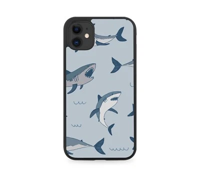 Cartoon Dark Blue Sea Sharks Rubber Phone Case Great White Image Pattern G115  - Image 1 of 2