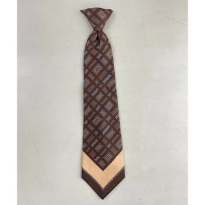 Vintage 1960s Wide Tie Geometric Art Deco Clip On Necktie 60s Brown/Beige/Orange - Picture 1 of 3