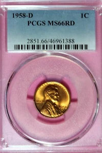 1958 - D PCGS MS66RD LINCOLN CENT!! #B47942 - Picture 1 of 2