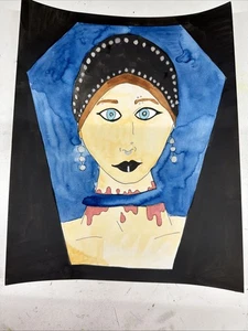 Pintura Original de Ana Bolena, Pintura Roble Acuarela Y Tinta, Inspirada - Imagen 1 de 3