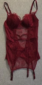Victoria's Secret Red Sheer Mesh Lace Corset Garter Bustier! 36B - Picture 1 of 3