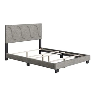 VMI0405GYEK Aberdeen Linen Upholstered King Size Platform Bed Frame with Decorat - Picture 1 of 7