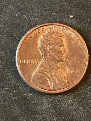 US Lincoln 1 c 1991 RD  XF-45 no mint mark dd error date - Autumn sale 25% off - Image 1 of 2