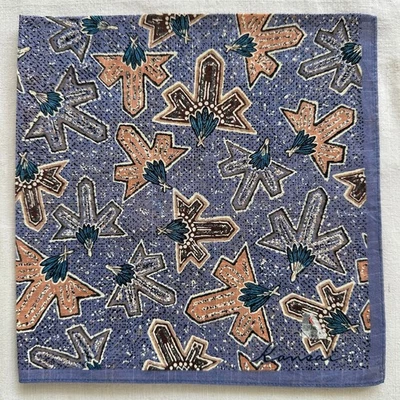 Vintage Handkerchief Purple Cotton Geometric Palm Leaves Pattern Art Hanky 17" - Image 1 of 3