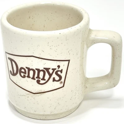 Vintage Denny's Coffee Mug Brown Logo Beige Speckled Ceramic Diner Cup - Image 1 of 4