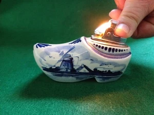 Delft Holland Blue and White Ceramic Dutch Table Top Lighter Windmill Shoe/Clog, - Picture 1 of 5