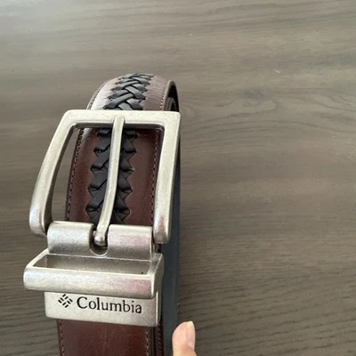 Cinturón tejido negro de cuero marrón Columbia para hombre talla 54-56 hebilla tono plata 4XB1 Foto 1 de 4