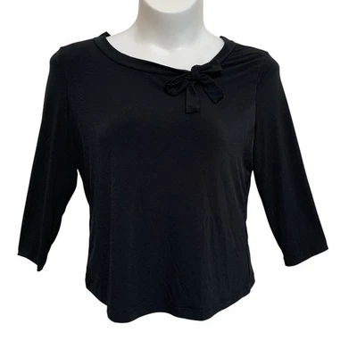 Merona Blouse Top Womens Size X-Large Black 3/4 Sleeve Stretch Side Neck Tie - Image 1 of 4