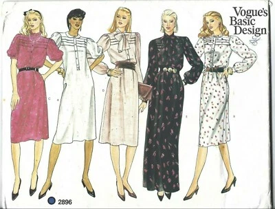 Vogue Sewing Pattern 2896, Vintage Dresses with Variations, Size 12, Uncut - Image 1 of 2