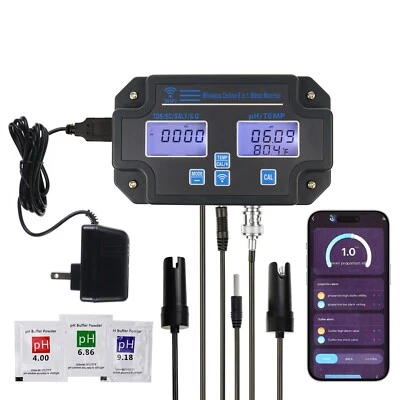 6-IN-1 Water Quality Tester pH/EC/TDS/Salinity/SG/Temp 24Hrs Online Monitoring - Image 1 of 4