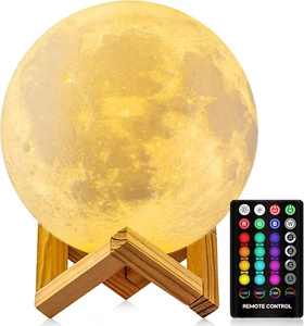 Moon Lamp, 16 Colors Moon Night Light with Stand & Remote &Touch Control and USB - Picture 1 of 10