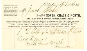 Recibo con membrete cabeza de factura de 1883 - North Chase & North - Philadelphia PA - Imagen 1 de 1