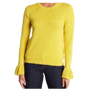 J Crew Strickpullover Pullover Damen gelb XS lang Rüschen Bündchenärmel Baumwolle - Bild 1 von 9