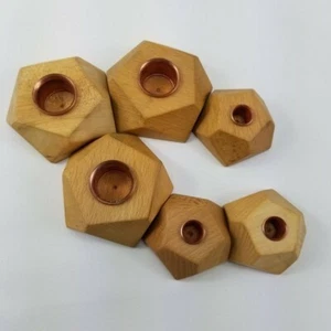 6 Geometric Wooden Candle Holders Handmade Scotland Decor MCM Mod - Picture 1 of 5