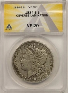 1884-S $1 ANACS VF 20 (Obverse Lamination) Morgan Silver Dollar Mint Error - Picture 1 of 4