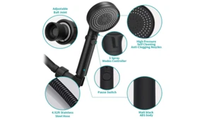 Handheld Shower Head Adjustable Angle On/Off Switch 3 Settings | Black Matte - Imagen 1 de 4