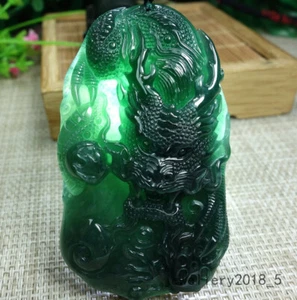 Certified Icy Green Burma 100% Natural A jadeite jade Pendant~Dragon 霸气大龙牌 - Picture 1 of 24