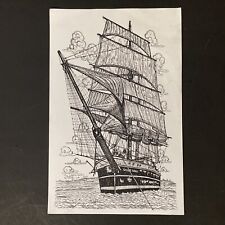 Star of India Tall Ship Print Pen and Ink Drawing Signed Ricardo 2006 Inscribed