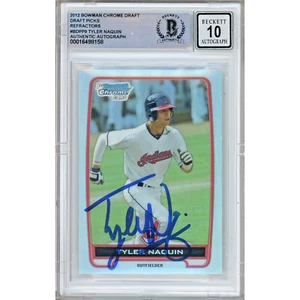 2012 Bowman Chrome Refractor #9 Tyler Naquin Signed Card AUTO 10 Beckett Indians - Picture 1 of 6