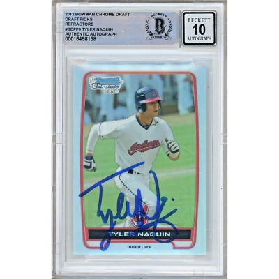 Tyler Naquin Signed 2012 Bowman Chrome Refractor #9 Card AUTO 10 Beckett Indians - Image 1 of 4