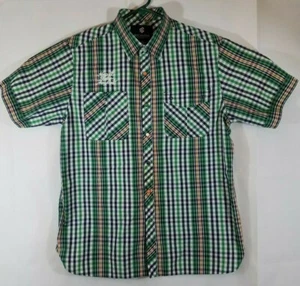 Men's Rocawear Shirt Short Sleeve Snap Front Green Multi color Plaid XL - Picture 1 of 10