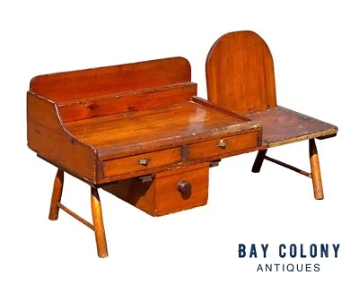 古董乡村原件松木眼镜凳/咖啡桌带3个抽屉 — 第 1/4 张图片