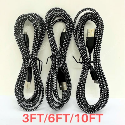 3件装3/6/10英尺编织微型USB电缆快速充电安卓充电器充电线 — 第 1/4 张图片