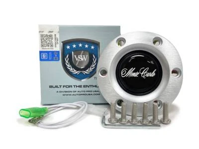VSW 6-Bolt Brushed Horn Button, Chevy Monte Carlo Script Emblem - Image 1 of 4