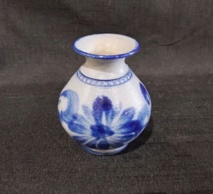 Vintage deutsche Handarbeit salzglasierte Steinzeug Vase blau Kobalt Blumen 100/8 - Bild 1 von 6