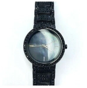 DKNY BLACK TONE STAINLESS STEEL PAVE CRYSTAL COVERED+MOP DIAL WATCH NY8056+BOX - Picture 1 of 1