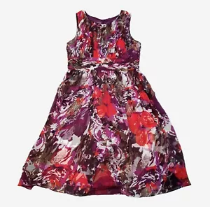 Donna Ricco Womens 14 Silk Floral Sleeveless Dress Knee Length Empire Waist - Picture 1 of 10