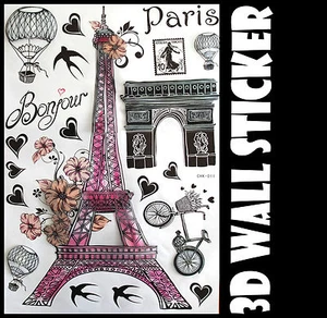 3D Pink Paris Wall Sticker decals Home Decor Decoration Wallpaper Room Art - Picture 1 of 2