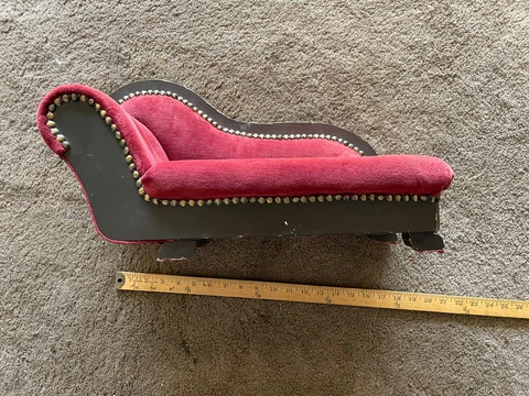 Vintage Antique Salesman Sample Miniature Doll Size Chaise Lounge Fainting Couch Cover
